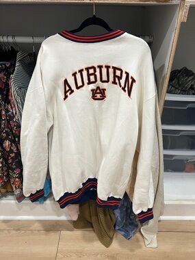 Auburn Embroidered College Crewneck Sweatshirt - White with Navy & Orange